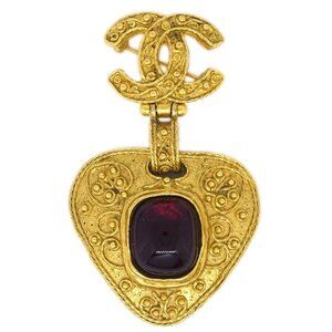 Chanel Gripoix Brooch Pin Gold Red 94A 195334